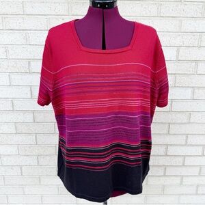 Emma James Woman Vintage Red Purple Black Striped Short Sleeve Sweater Top Sz 2X